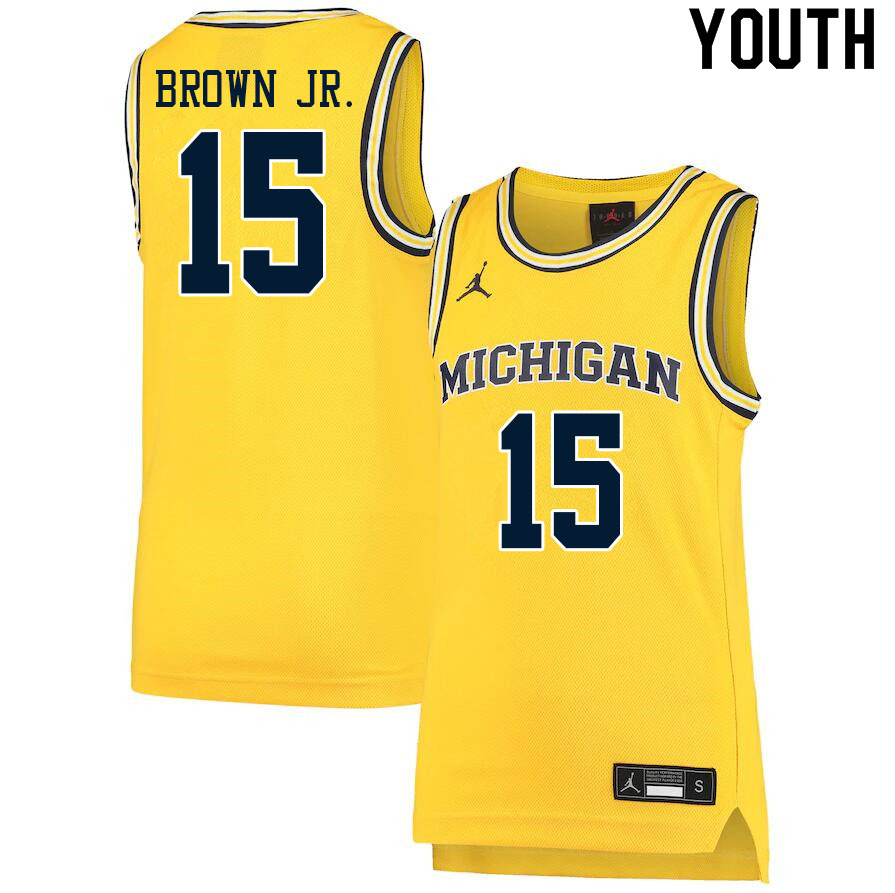 Youth #15 Chaundee Brown Jr. Michigan Wolverines College Basketball Jerseys Sale-Yellow - Click Image to Close